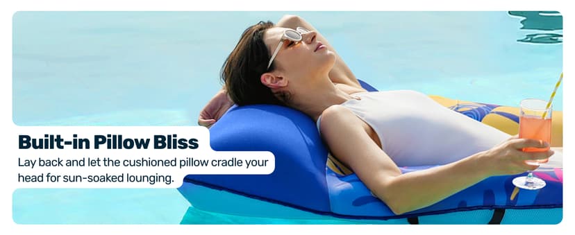 SLOOSH Inflatable Pool Floats Raft - XL Fabric Covered Pool Mat Lounger Floaties for Adults, Ultra Comfort Inflatable Water Float with Headrest for Beach Lake Swimming Pool Floating 68"X34" (Blue)