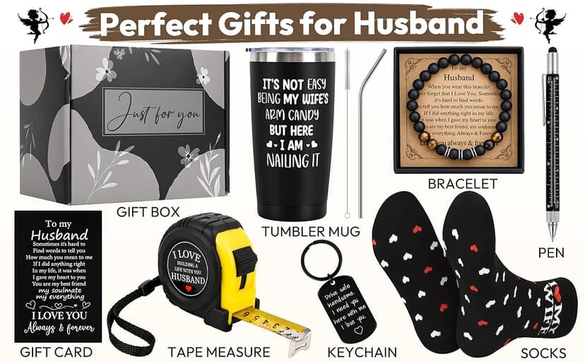 Best Gift for Husband Unique Birthday Gift Including Tumbler Mug Socks Bracelet Tape Measure Keychain Multitool Pen for Anniversary Birthday Christmas B0HHMQ7ZJY