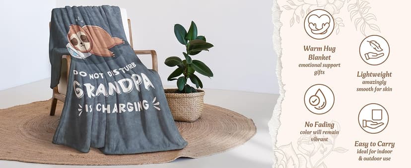 Funny Grandpa Gifts, Grandpa is Charging Sloth Blanket, Grandpas Birthday Gifts, Gift for Grandpas from Grandkids for Christmas Fathers Day, Soft Sloth Blanket for Grandfather 60" x 50"