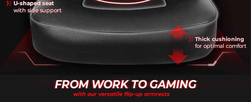 N-GEN Video Gaming Chair Ergonomic Computer Desk Office Chair with Lumbar Support Adjustable Height Swivel Wheels Flip-Up Arms PU Leather Home and Office (Black)