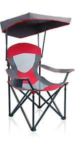 ALPHA CAMP Heavy Duty Canopy Camping Chair, 350 lbs Capacity Oversized Folding Chair with Adjustable Sunshade, Portable Sunshade Chair with Cup Holder for Beach, Fishing, Outdoor, Red
