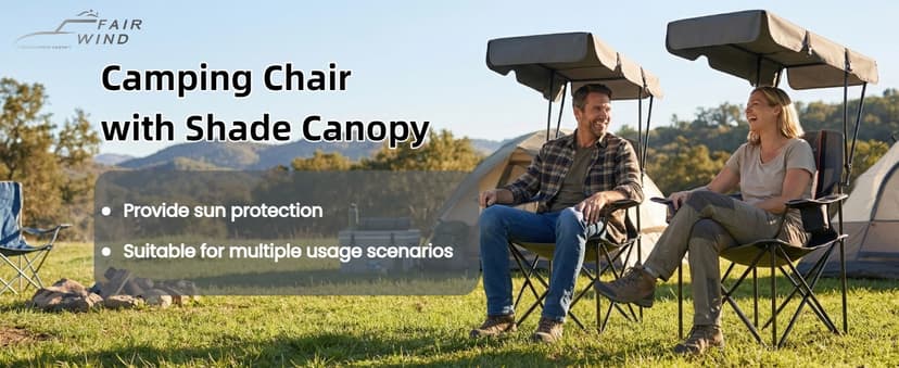 FAIR WIND Portable Canopy Camping Chair 380 LBS Capacity Heavy Duty Oversized Folding Lawn Chair with Sunshade for Beach, Fishing, Sports & Outdoors