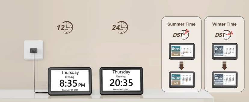 Clock with Day and Date for Elderly, 7" Large Display Digital Calendar Day Clock with 20 Custom Alarms and Medicine Reminders, 12 Display Modes, Dimmable Dementia Alzheimers Clocks for Seniors