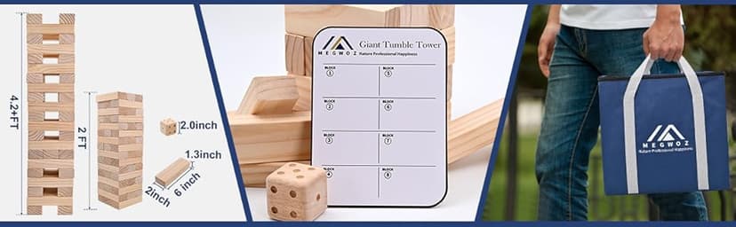 Giant Tumble Tower Games for Kids and Adults 57 Blocks New Zealand Pine Wooden Blocks Stacking to Over 4.2FT Family Game for Indoors Outdoors Yard Games for Family