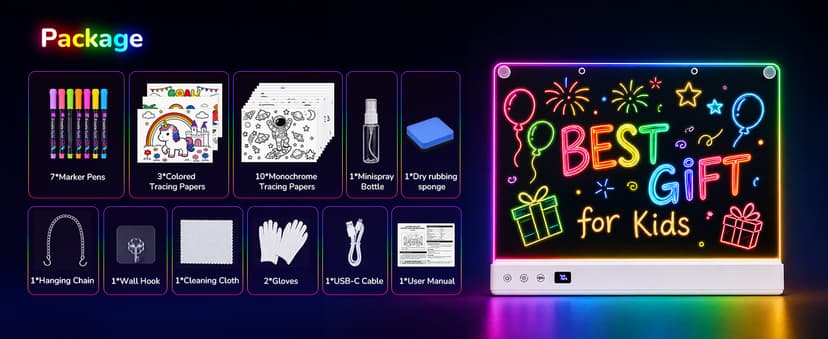 Aullsaty 16.5-Inch LED Drawing Board for Kids, Rechargeable Light Up Dry Erase Board with 16 Light Effects, 7 Markers and Tracing Kit, Birthday or Christmas Gift for Boys and Girls Ages 3-12 B0H7HFPLFM