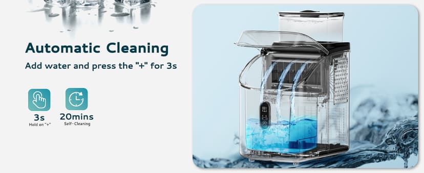 EUHOMY Ice Cube Maker Machine Countertop with External Water Tank, 2 Ways to Add Water, 34Lbs/Day, 16Pcs Ready in 7 Mins, Auto-Cleaning, with Ice Scoop & Basket, for Home/Kitchen/Office/Bar (Black)