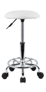 KKTONER PU Leather Modern Rolling Stool with Low Back Height Adjustable Work Salon Drafting Swivel Task Chair with Footrest (White)