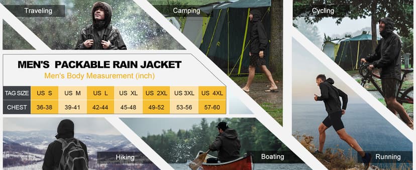 33,000ft Packable Rain Jacket Men's Lightweight Waterproof Rain Shell Jacket Raincoat with Hood for Golf Cycling Windbreaker