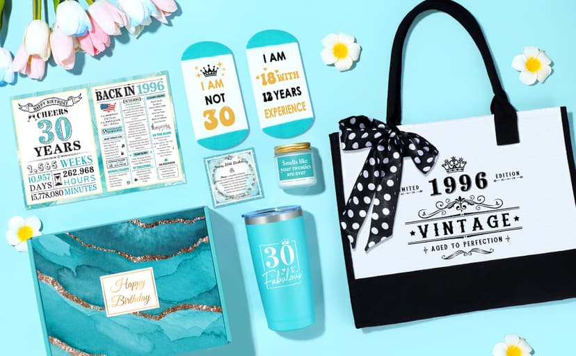 30th Birthday Gifts for Women 30 Year Old Birthday Gifts for Women Unique Turning 30 Gift Woman Cool 1996 Gift Ideas for Woman 30s Happy 30th Bday Decoration Set with Tumbler Tote Bag for Her Daughter B0G1LP7JNR