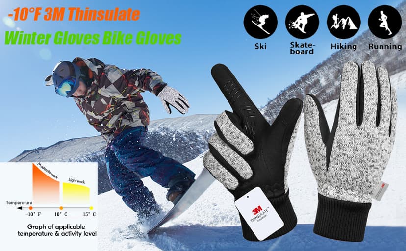 MOREOK Winter Gloves for Men/Women -10°F 3M Thinsulate Warm Touch Screen Snow Ski Bicycle Bike Gloves for Driving/Cycling/Running/Hiking