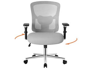 Sweetcrispy Big and Tall Office Desk Chair with Lumbar Support, 500lbs Heavy Duty Mesh Ergonomic Computer Chair with 4D Armrest and Wide Comfy Seat, 360° Swivel Wheels for Adult, Grey