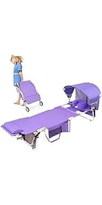 Oversized Extra Wide Tanning Chair with Sun Canopy Face Hole Padded Adjustable Washable, Heavy Duty Layout Folding Lounge Chair for Outside Beach Reading Sunbathing, UPF 50+, XL, Plus Size, 330 LBS