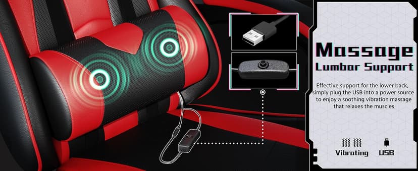 Yaheetech Gaming Chair, Video Game Chair with Massage Lumbar Support and Footrest Height Adjustable Ergonomic Computer Chair with Swivel Seat and Headrest, Black/Red