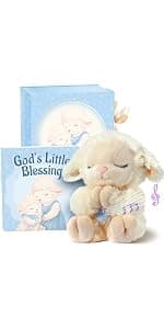 Baptism Gifts for Girl, Catholic Christening, Baby Dedication & Baptismal Gift Set for Baby Girls & Kids - with 9" Musical Praying Lamb Plush Toy & God's Little Blessing Book in Keepsake Box