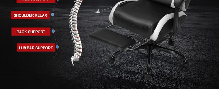 GTPLAYER Gaming Chair High Back Computer Chairs with Foot Rest for Adults, Ergonomic Height Adjustable Recliner Chair 300lbs with Linkage Armrest and Lumbar Support for Home Office, White