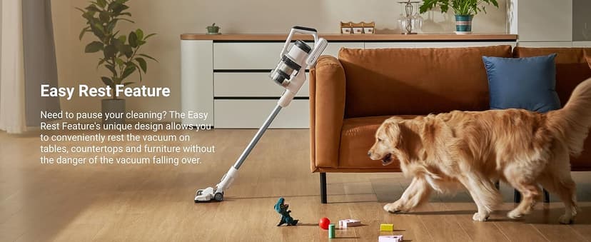 Eureka Cordless Vacuum Cleaner, Anti-Tangle Brushroll, Rechargeable Stick Vacuum, Lightweight for Carpet, Hard Floor, Pet Hair, White NEC280WH