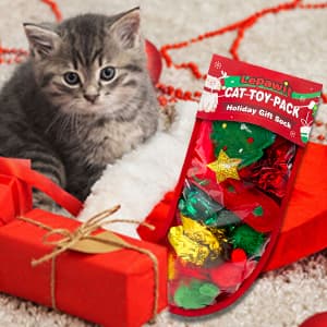 Cat Christmas Stocking, 10 Pack Gifts for Christmas, Interactive Feather Toy with Catnip, Cat Ball Toys, Crinkle Balls, Mice Toys for Indoor Cats & Kitten