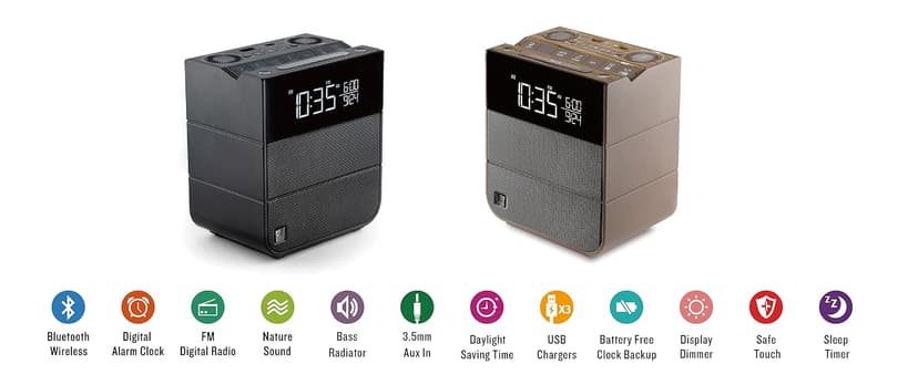 Soundfreaq Sound Rise II, SFQ-16: Bedside Alarm Clock Radio & Bluetooth Speaker, with Large Display Screen, FM Radio, Fast USB Charging, and Nature Sound