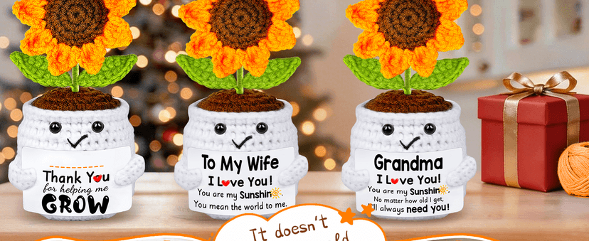 Gifts for Mom, Birthday Gift for Mom, Handmade Crochet Flowers Sunflower for Home Office Desk Decoration, I Love You Gifts for Moms Mama from Daughter Son Kids, Mothers Day, Xmas Present Idea