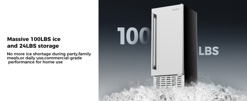 EUHOMY Under Counter Ice Maker with Drain Pump, 100 lbs/Day Ice Machine, Auto-Cleaning & 24H Timer, Stainless Steel Commercial Ice Maker with 24 lbs Storage for Home/Bar/Cafe/Restaurant