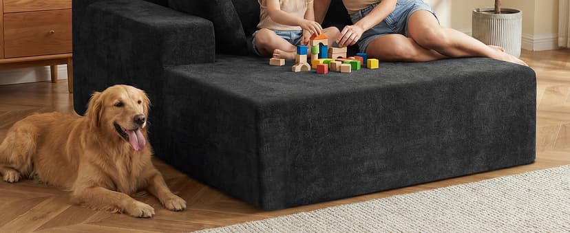 66" Chaise Lounge Chair Indoor, Oversized Boneless Lounge Chair with 3 Pillows, Chenille Cloud Reading Chair for Living Room Bedroom, Deep Seat Sleeper Couch, No Assembly Required