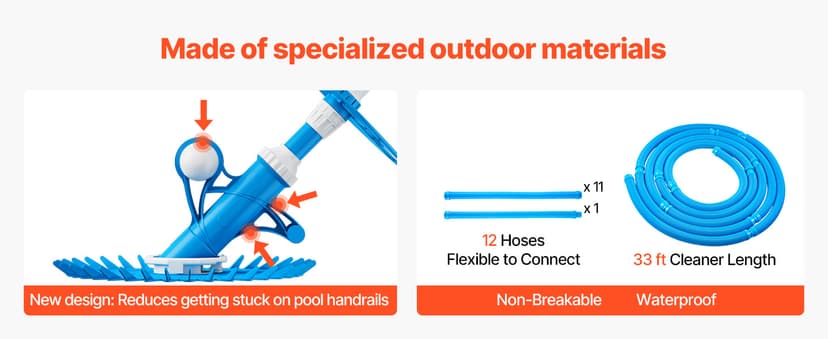 VEVOR Suction Pool Cleaner, Automatic Pool Vacuum Cleaner, Suction Side Automatic Pool Cleaner, Suction Vacuum Pool Sweeper with 12 Hoses, for In-ground Pool and Above-Ground Pool Up to 20 x 35 ft