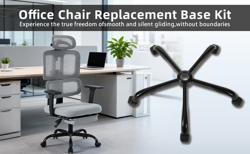 28 Inch Heavy Duty Office Chair Base with 5 Casters, Reinforced Metal Chair Feet, Universal Gas Cylinder Fit, for Swivel/Computer/Criss Cross Chairs