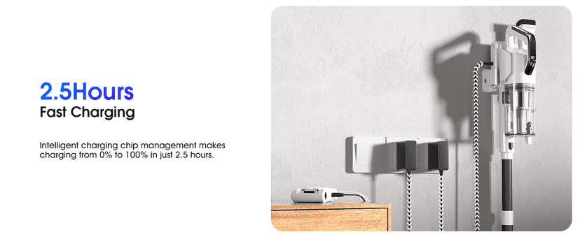 Cordless Vacuum Cleaner, 600W 50KPA 65Mins Runtime Fast Charging Vacuum Cleaner, Self-Standing LED Light Touch Screen Stick Vacuum for Home Light Weight,for Pet Hair/Carpet/Floor, White