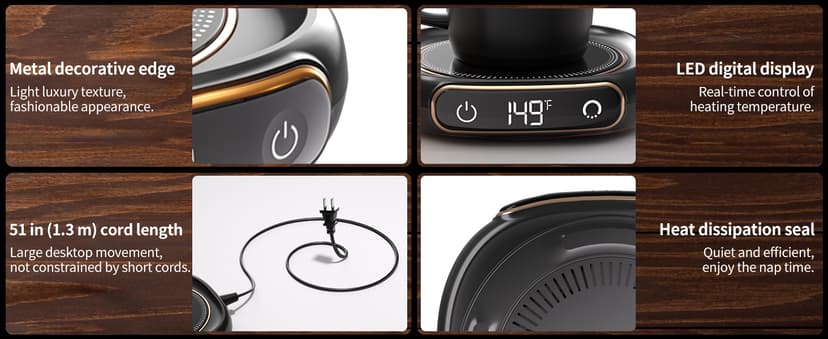 Coffee Mug Warmer, Cup Warmer for Desk with Auto Shut Off, 3 Temp Settings, Mug Warmer for Coffee, Beverage, Milk, Tea, Hot Chocolate, Coffee Warmer Plate in Your Home & Office, Gift (Dark Black)