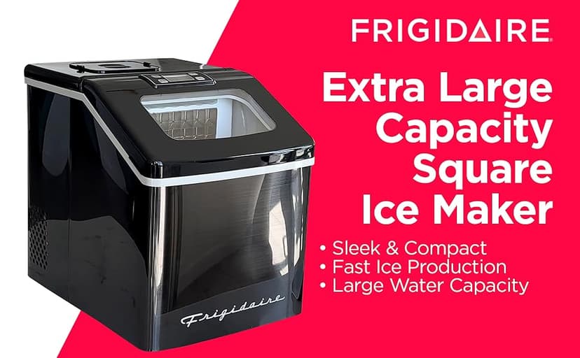Frigidaire Ice Maker EFIC452, Countertop Stainless Steel Ice Maker with Transparent Window, Clear Ice Cube Maker with 40 lbs. Capacity, Ice Maker Machine – 14.8" D x 11" W x 14.1" H (Black)
