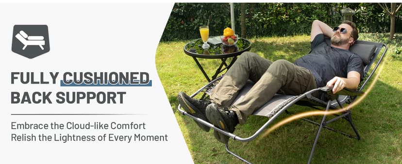 Timber Ridge Oversized Zero Gravity Chair, 33In Wide XXL Zero Gravity Reclining Chair with Side Table, Full Padded Lounge Chair for Outdoor Camping Patio Lawn, Heavy Duty Supports 500lbs, Grey-1 Pack