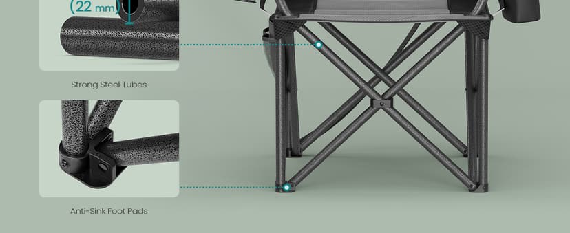 SONGMICS Oversized Lumbar Support Camping Chair, Heavy-Duty Outdoor Folding Chair Comfortable, Padded, Glamping, Cooler Bag, Weight Capacity 450 lb, Ink Black UGCB066B01