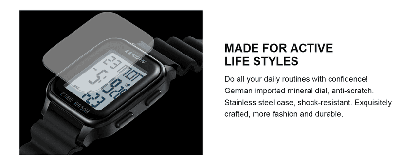 LN LENQIN Mens Digital Watch Ultra Thin Minimalist Sports Waterproof Digital Watches Men Outdoor Wrist Watch for Men with LED Backlight Timer Alarm Date