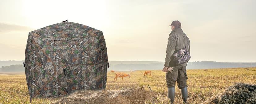 HUNTSEN Hunting Blind 270 Degree See Through Ground Blind - 2-3 & 3-4 Person Pop Up Deer Blind for Hunting with Carrying Bag - 300D Reinforced Portable Durable Blind for Turkey and Deer