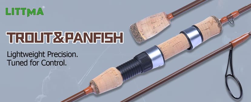 LITTMA Trout&PANFISH Ultralight Fishing Rod 2 PCS – Trout, Crappie, Panfish Micro Spinning Rods – Brown Carbon Fiber Blank, Cork Handle – for Beginners – 5’6”/6’/6’6”/7’