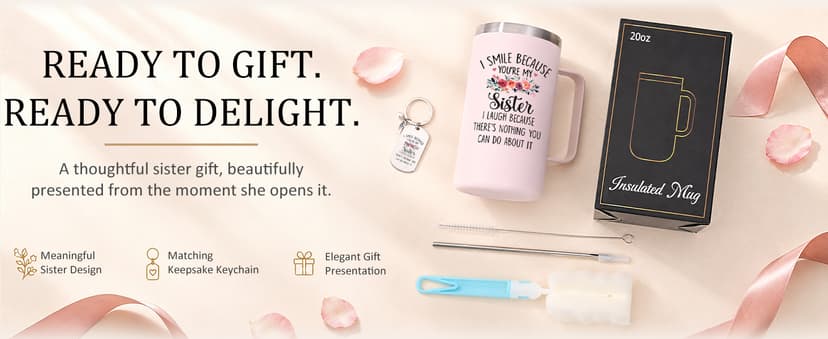 Gift-Ready Package with 20oz Mug, Straw, Sliding Lid, Brushes, Keychain & Gift Box, Birthday & Christmas Gift for Sisters Lifecapido Sister Gifts, 20oz Stainless Steel Insulated Coffee Mug Set B0FMK4LXHG
