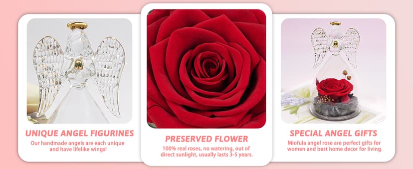 Miofula Preserved Flower Rose Birthday Gifts for Mom, Angel Figurines with Forever Real Rose Gifts for Her Mom Grandma, Unique Angels Gifts for Mothers Day Christmas Anniversary Birthday (Red)