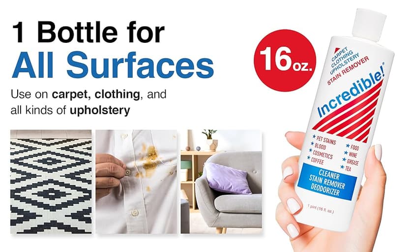 INCREDIBLE! Stain Remover - Instant Spot Remover For New and Old Stains - Blood, Red Wine, Coffee, Urine, Cosmetics, Pet Stains and Odor Eliminator - Carpets, Mattress, Laundry, 16.oz (2 Pack)
