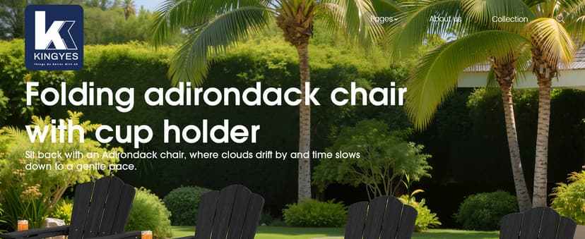 KINGYES Folding Adirondack Chair Set of 6, HDPE All-Weather Patio Chairs, Wooden Textured Lawn Chair for Poolside, Backyard, Deck, Fire Pit, Black