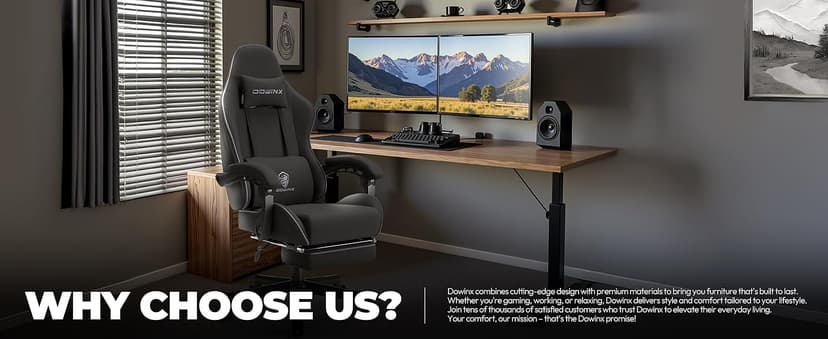 Dowinx Gaming Chair Fabric with Pocket Spring Cushion, Massage Game Chair Cloth with Headrest, Ergonomic Computer Chair with Footrest 290LBS, Black