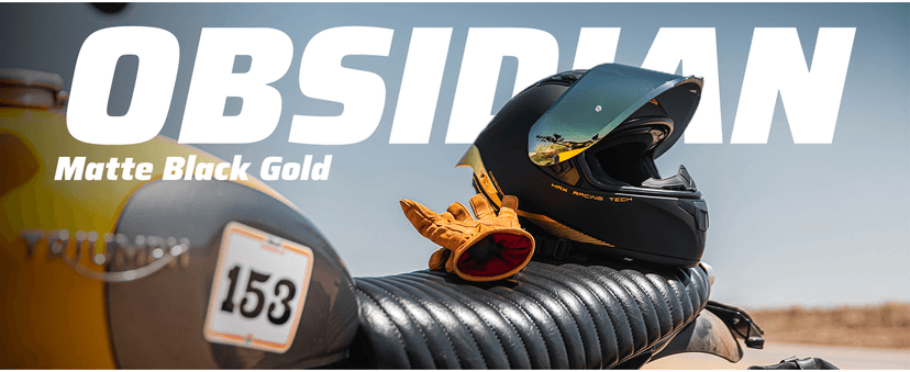 HAX Obsidian Full Face Dual Visor Adult Motorcycle Helmet for Motorbike Street Bike with Pinlock Ready DOT Approved Matte Black Gold L