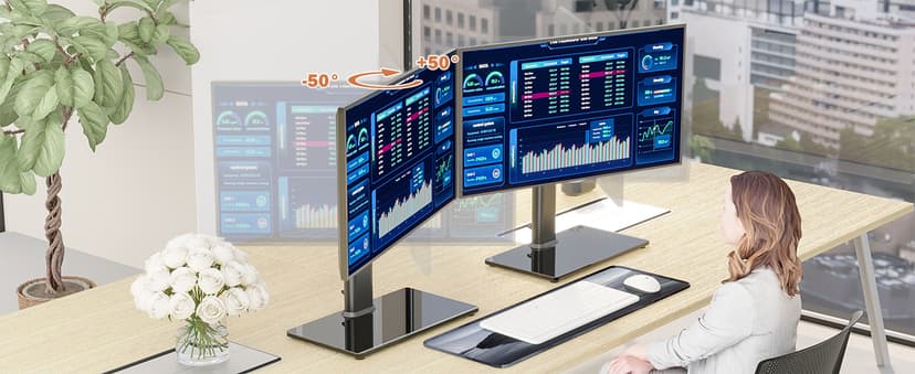 Single LCD Computer Monitor Free-Standing Desk Stand Mount Riser for 13 inch to 32 inch screen with Swivel, Height Adjustable, Rotation, Vesa Base Stand Holds One (1) Screen up to 77Lbs(HT05B-001))