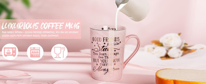 Best Friend Birthday Gifts for Women, Friendship Gifts for Women, Unique Birthday Gift Ideas for Her, Friends Female, Besties, BFF Ceramic Marble Coffee Mug Gift Box Printed Gold 14 oz