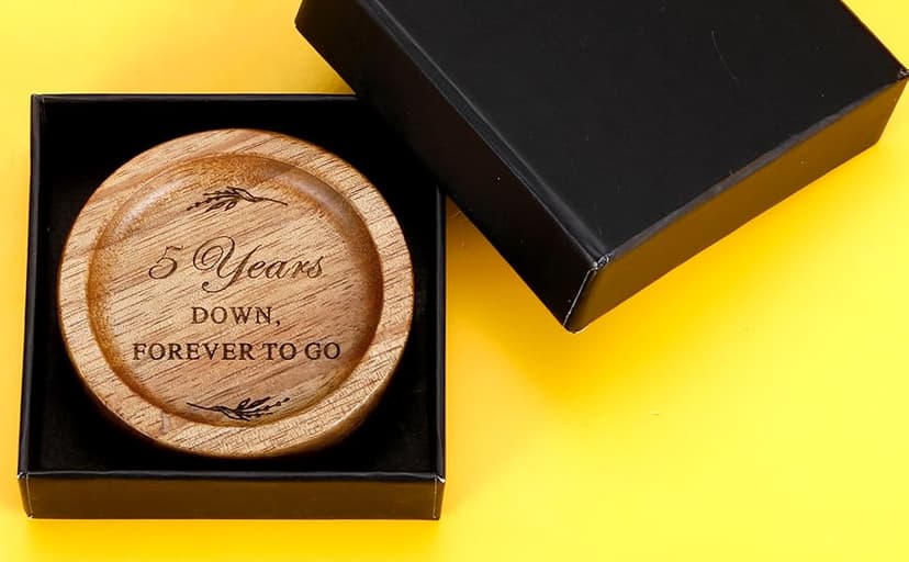 Wooden Ring Dish 5 Year Anniversary Wood Gift for Him Her, 5th Wooden Gifts for Wife Husband, 5 Year Marriage Presents Anniversary for Couple, Fifth Anniversay Present for Women Men