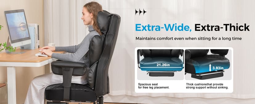 GTRACING Big and Tall Gaming Chair 400lbs Heavy Duty Office Chair with Foot Rest & Ergonomic Pocket Spring Lumbar Support, High Back 3D Saddle Shaped Cushion for Back Pain Relief, Matte-Black