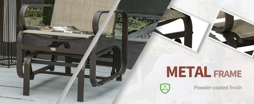 Outsunny Outdoor Glider Chair, Gliders for Outside Patio with Smooth Gliding Mechanism and Lightweight Construction for Backyard, Tan