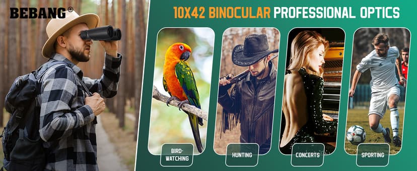 BEBANG Binoculars for Adults 10x42 High Powered Waterproof Binoculars for Bird Watching, Hunting, Travel, Stargazing, Sports, Wildlife, Bright and Clear Range of View
