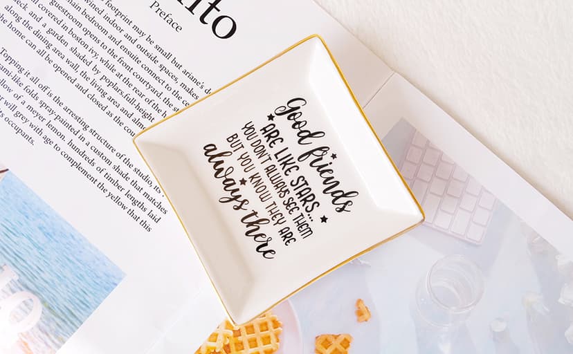 PUDDING CABIN Birthday Gifts for Friends Female Ring Trinket Dish - “Good Friends Are Like Stars You Don't Always See Them But You Know They Are Always There” Friendship Gifts for Women Friends