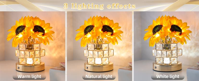 Sunflowers Flower Lamp,Rechargeable Cordless Touch Table Lamp,3-Colour Infinitely Dimming Small Night Light,Festival Restaurant Bedroom Bar Coffee Shop Birthday Gifts for Women Mom