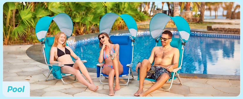 #WEJOY Beach Chair with Canopy Shade, Reclining Adjustable 4 Position, Lay Flat Lightweight Folding Portable Aluminum Chair with Backpack Straps,Padded headrest, Heavy Duty 400lbs Lawn Chair for Beach